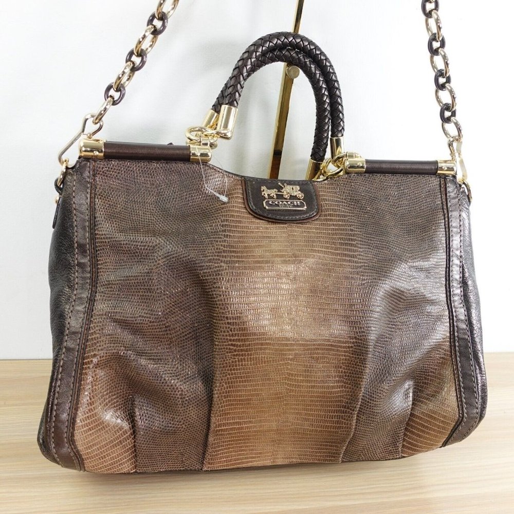 VINTAGE‎ Coach Bag Brown Leather Shoulder Lizard Chain RARE 70TH ANNIVERSARY - Picture 6 of 16